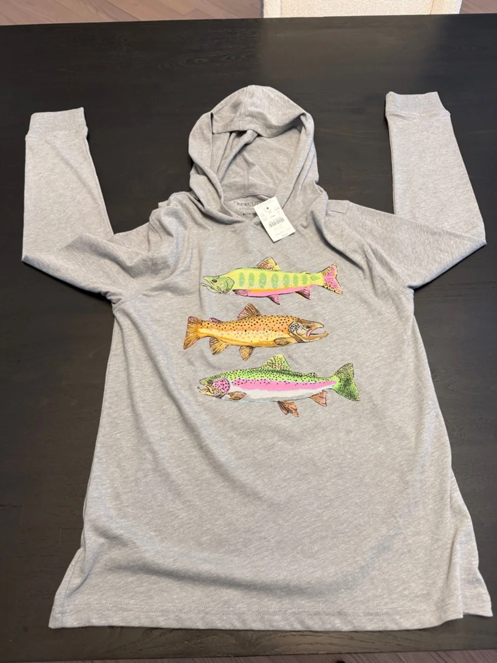 JCrew-Crew Cuts Gray Hoodie Tee with Colorful Fish XL boys (12-13)